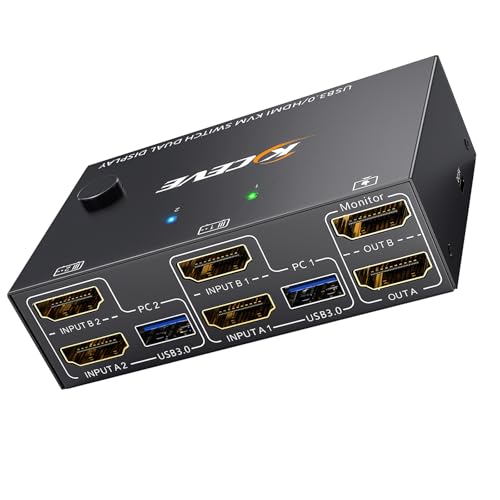 Commutateur KVM HDMI 2.0 sélecteur 2 moniteurs 4 ports USB 3.0 pour deux PC