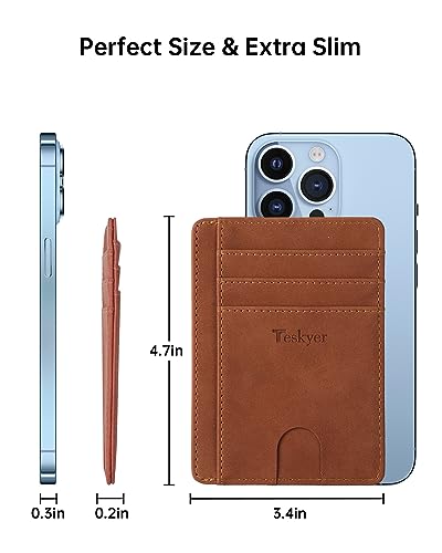 Image of Teskyer Slim Minimalist Wallet for Men, RFID Front Pocket Card Holder | Ultra Slim Front Pocket Design, 8 Card Slots, RFID Protection, Smooth Faux Leather for Everyday Carry