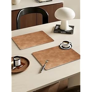   Washed-Cowhide-Pattern-PU-Leather-Placemats-Set-of-6-Heat-Resistant-Kitchen-Table-MatsModern-Easy-Clean-Dining-Place-Mat-Waterproof-Wipeable-for-Party-Decoration-Placemats-Camel