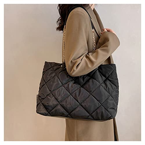 GRPKSSIB Quilted Tote Bag Soft Nylon Shoulder Bag Lightweight Puffer Padding Handbag Puffy Hobo with Chain for Women3