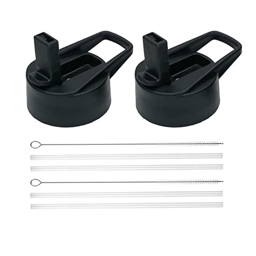 2 Set Plastic Straw Lid Water Bottle Accessories Replacement Lids Accessories with 4 Straws and 2 Straw Cleaning Brush for Hydro Flask Special Straw Cover for Insulation Cup