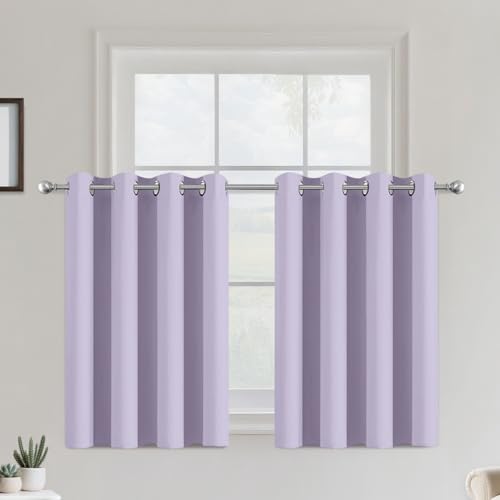 Image of COSVIYA Grommet Room Darkening Lilac Curtains 36 inch Length for Bedroom | Light Blocking Insulated Thermal Curtains for Living Room, Blackout Thick Polyester Window Drapes,52x36 inches, 2 Panels