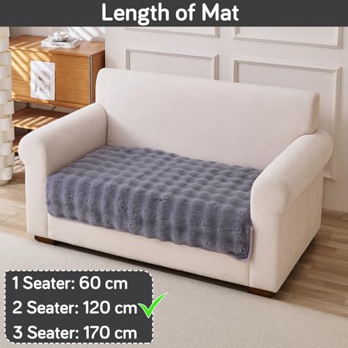 Image of HOKIPO 'FurHug' Luxury Faux Rabbit Fur Anti Slip Sofa Cover Mat, 2 Seater, Cool Grey (NEW-5013-GRY*1)