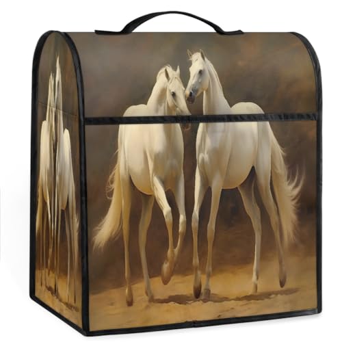 Coffee Maker Cover White Horse Kitchen Appliance Covers Small Appliance Covers Blender Cover Juicer Cover Dust Covers for Kitchen Appliances with Top Handle and Pockets,Washable,C954