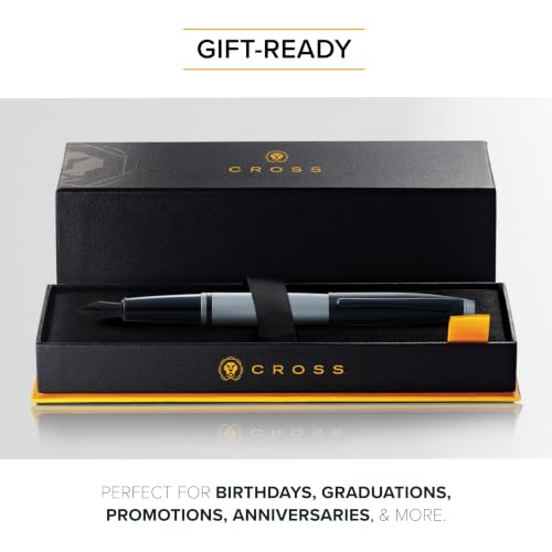 Image of Cross Calais Matte Gray & Black Refillable Fountain Pen - Fine Point, Black Ink, Smooth Writing, Presented in a Luxury Gift Box