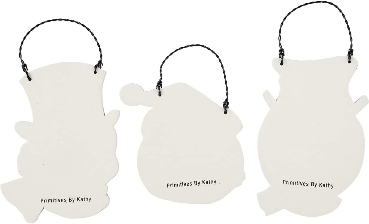Vintage Snowmen Wooden Christmas Ornament Set with Glitter Accents