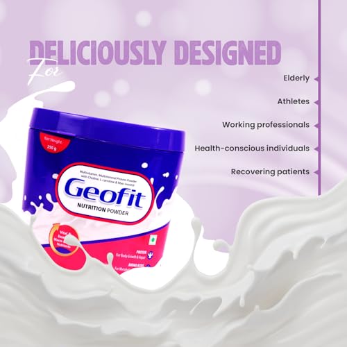 Image of Geofit Vanilla Nutrition Powder - 250g | Power-Packed with Organic Ingredients | Builds Muscle, Boosts Energy | Helps in Weight Management | Made with Milk Powder, Sucrose & Maltodextrin