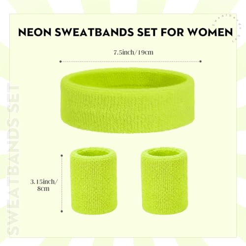Image of Bememo 6 Pcs Neon Sports Sweatbands Set Sports Competitions Sweatbands 2 Headband 4 Wristbands Breathable Terry Cloth Athletic Bands for Team Soccer Spirit 80s Costumes Cosplay