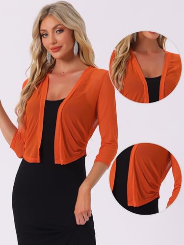 Image of Allegra K Bolero Shrug for Women's Elegant 3 /4 Sleeve Mesh Sheer Cardigan Formal Jacket for Evening Dresses