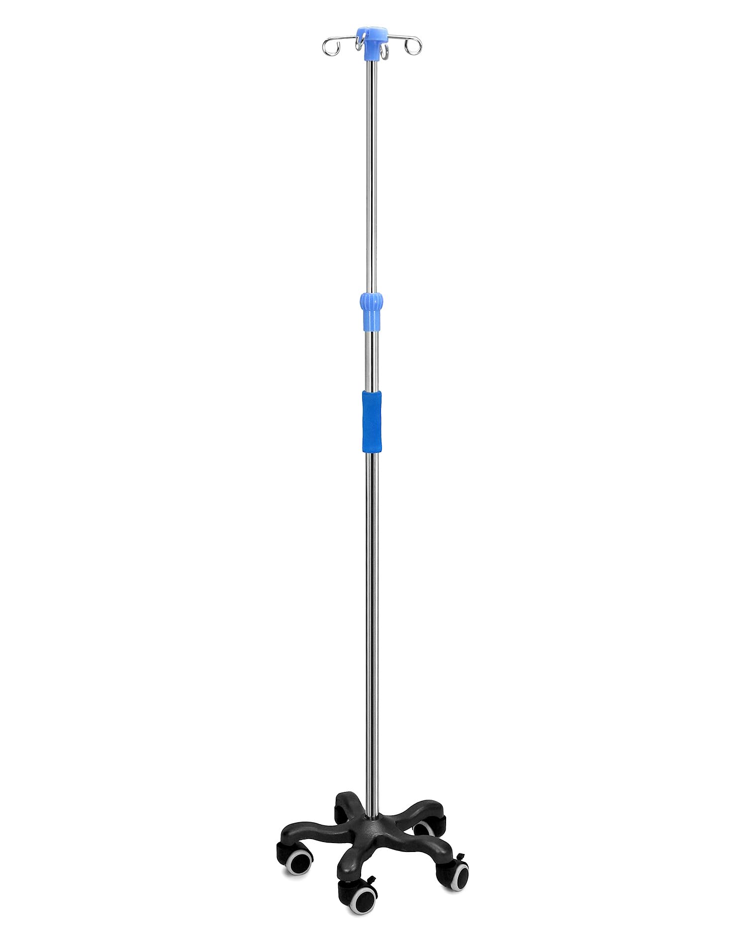 QWORK® Supporto per infusione con ruote, con 4 ganci, per ospedale e casa, acciaio inossidabile, regolabile in altezza