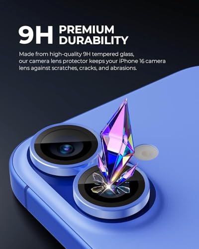 Image of 4youquality Camera Lens Protector for iPhone 17 / iPhone 16 / iPhone 16 Plus (Mist Blue) - 9H Tempered Glass, HD Clear, Scratch Resistant, No Flash Interference, Easy Installation, Case Friendly (Pack of 1 / 3)