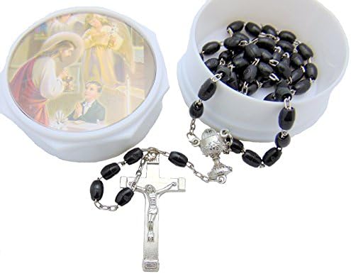 Westman Works Gifts Boys First Holy Communion Black Bead Rosary with Gift Case Box