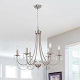 Lucidce Farmhouse Chandeliers 6 Lights Brushed Nickel Modern Farmhouse Pendant Lighting Crystal Kitchen Ceiling Light Fixtures for Dining Room Living Room