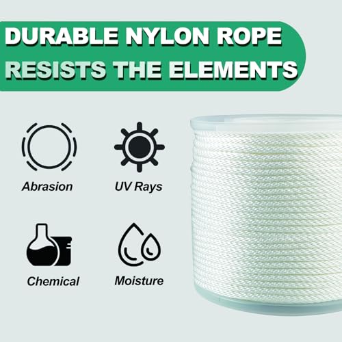 Cuerda de nailon de 1/8 pulgadas 500 pies trenzada multiusos para línea de bandera y náutica 5