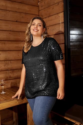 TIYOMI Plus Size Sequin Tops for Women Crewneck Party Tops Sparkly Slimming Tunics XL-5XL3