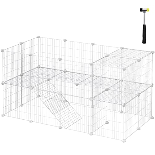 Songmics ULPI02W 36 Panels Pet Playpen, Small Animal Playpen, Rabbit Guinea Pig Cage, Zip Ties Included, Metal Wire Apartment-Style Two-Story Pet Premium Villa For Bunnies Puppies cover