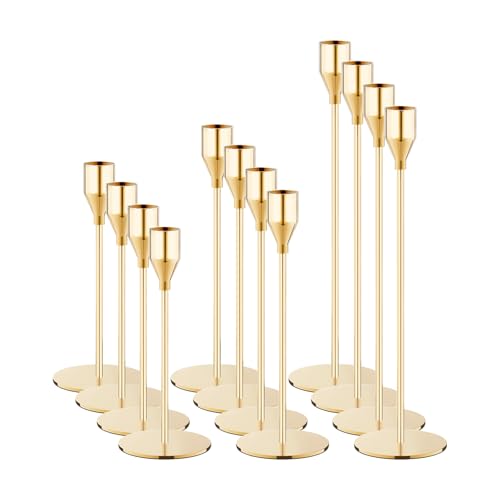 NLBTW French Gold Taper Candle Holders Set of 12 Candlestick