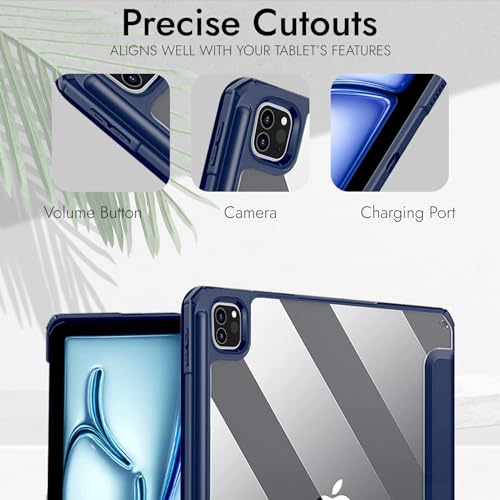 Image of Robustrion for iPad Air 13 inch Cover Case /for iPad Pro 12.9 inch with [Pencil Holder] [Transparent Back] Hybrid Case Cover for iPad Air 13 inch 2024 [Auto Sleep Wake Support] - Navy