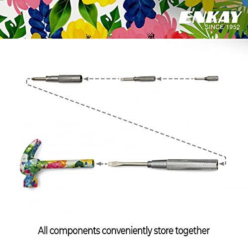 Image of ENKAY - 6 in 1 Floral Hammer and Screwdriver, Multifunction Claw Hammer Tool with Flower Print (Pattern 1)