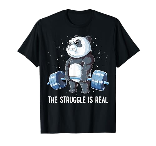 Panda The Struggle Is Real Sollevamento Pesi, Fitness, Palestra, Divertente Maglietta