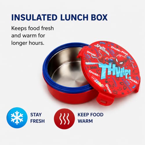 Image of CELLO Kidzbee Star Gift Set Combo for School Kids, Red | 3D Touch & Feel Spiderman Design Airtight Clip Lock Insulated Lunch Box 390ml with Leak Proof Flip Top Sipper Water Bottle for Kids Boys Girls
