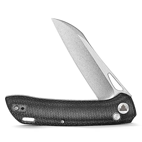 Trivisa Button Lock Flipper Folding Pocket Knife With Clip For Men,3.54" Wire Drawing Stonewashed 14C28N Blade Micarta Handle,Sheepsfoot Edc Knives For Outdoor Survive Camping .Aries-04B #TOP4