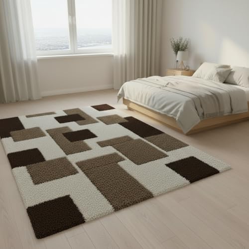 Image of Carpet for Hallway, Kitchen, and Modern Interiors, Cozy Shag Runner for Living Room, Entryway & Office Decor Size 6x9 feet Beige Multi
