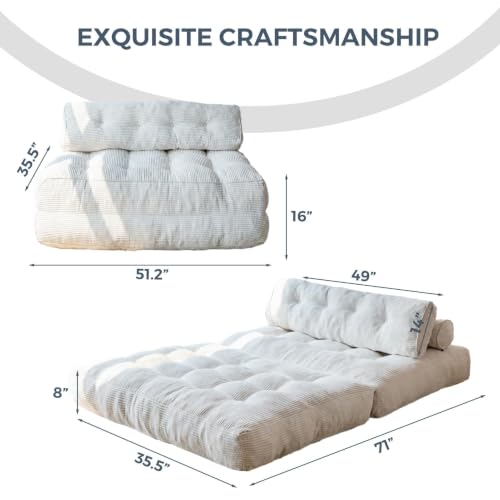 Image of MAXYOYO Folding Sofa Bed, Convertible Chair Bed with Pillow | Foldable Couch with Back Support, Portable Fold Out Chair Comfy Floor Sofa for Living Room Bedroom, Beige, Double