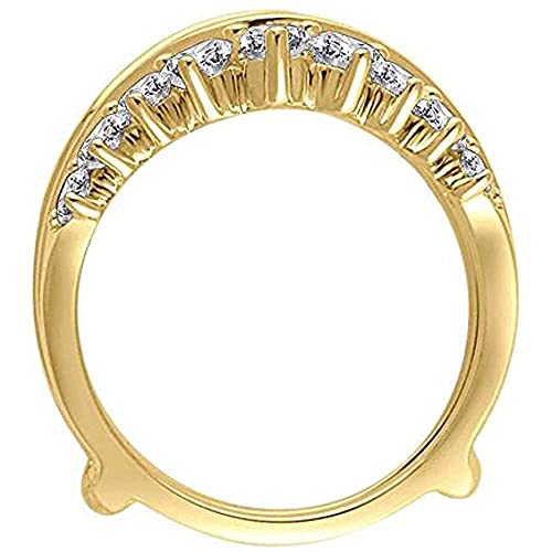 V Touch Round Cut D/VVS1 Diamond Enhancer Engagement Wedding Ring 14K Yellow Gold Plated 925 Sterling Silver Guard Wrap Jacket3