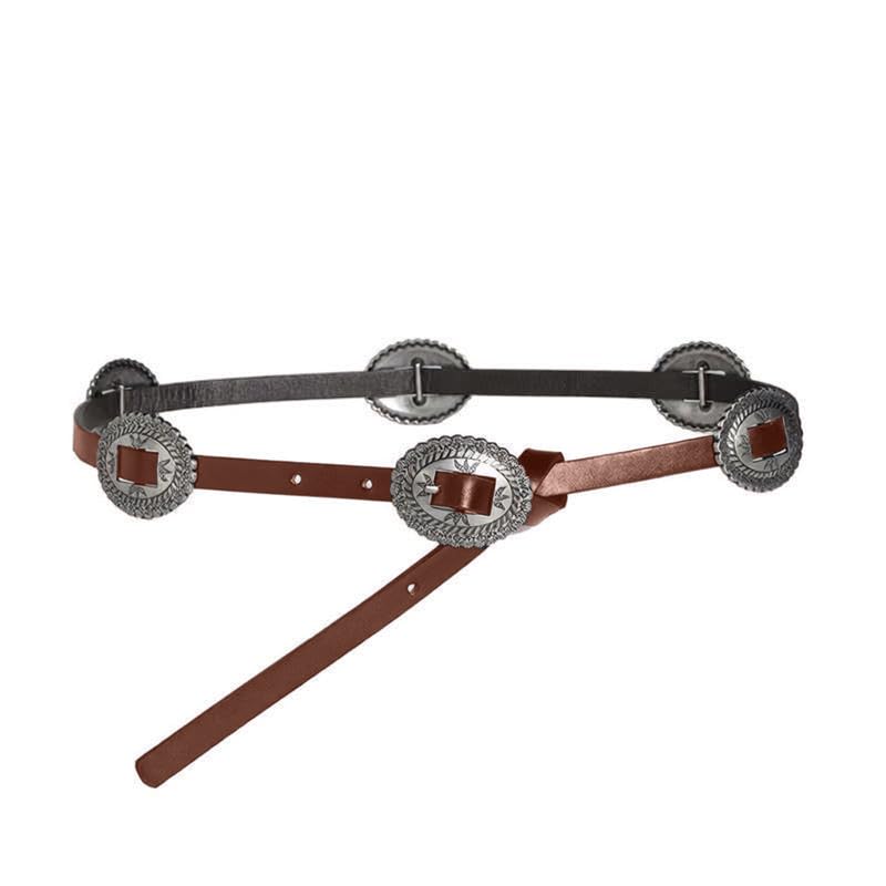 Alavuss Womens Western Concho Belt Cowgirl Country Belts Faux Leather Thin Belts For Dresses Jeans Nashville Concert Outfits Brown 41
