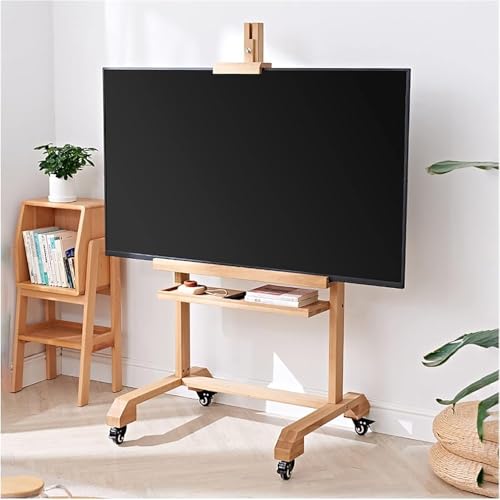 Soporte móvil de piso para TV de madera maciza con estante