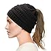 Produktbild Dafunna Damen Winter Strickmütze Mütze damen-Mädchen Gestrickt Verdicken Hut Warme mit Zöpfen Loch Loop Wintermütze Beanie für Pferdeschwanz Mütze (Schwarz, Einheitsgröße)