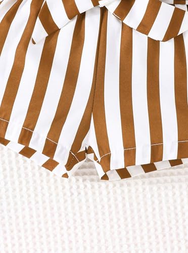 Image of Hilinker Girls 2 Piece Outfits Summer Tie Knot Tank Top and Striped Shorts Set Cute Clothes Brown Stripe 11-12Y