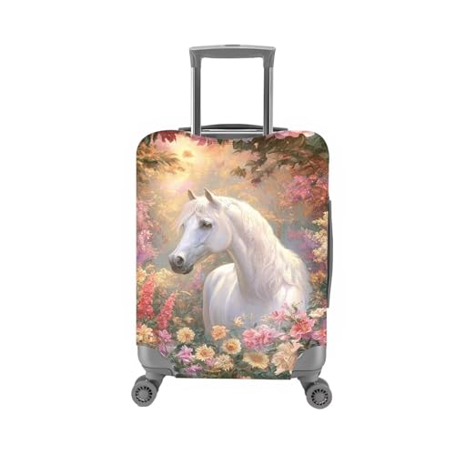 Image of Mumeson White Horse and Butterfly Luggage Cover for Suicase Approved Protector Baggage Gear Dust Covers Protective Fits 18-32 Inch Luggage