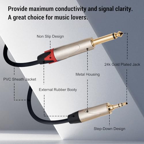 Cable divisor de audio 1/8 a doble 1/4, 8 ft miniatura 4