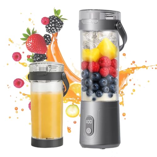 Mixeur portable à emporter et smoothie Maker, 600 ml, mini blender avec 12 lames, gobelet sans BPA avec couvercle anti-fuite et ouverture pour boire, blender de type C, 22 000 tr/min, petit mixeur