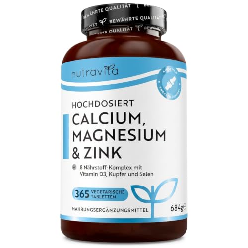 Nutravita Calcium Magnesium Zink - 365 Kalzium Tabletten für 6 Monate Vorrat - 500mg Calcium pro Tagesdosis - Kalzium Magnesium Zink mit Kupfer Selen Bor & Vitamin D3