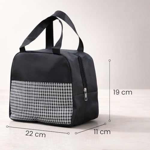 Image of The Earth Store DT Blace Check Insulated Lunch Bag for Office, Men, Women | Travel Tiffin Bag with Handle, Waterproof & Leakproof | Reusable Thermal Lunch Box Bags
