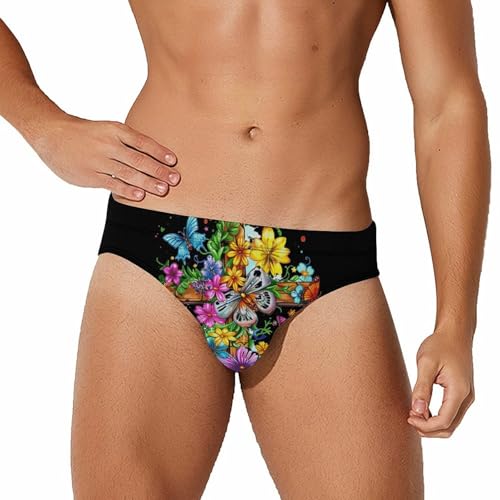 Faith-Cross Floral Butterflies Flowers Mens Swim Briefs Bikini Swimwear Print Beach Shorts Sexy Swimsuit L