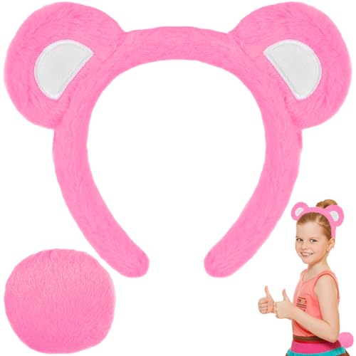 Set di cerchietto e coda con orecchie da orso, accessori per costume da orso per bambini e adulti, per la Giornata mondiale del libro, costume da favola, personaggio cosplay, fascia con coda, per