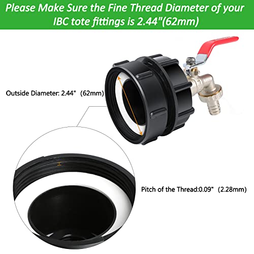 IBC Tank Fittings -IBC Tank Adapter 2.44"(62mm) Fine Thread 275-330 Gallon Water Tank Adapter for Garden Hose Connector Leakproof IBC Tote Valve Brass IBC Tote Tank Hose Adapter - Image 2