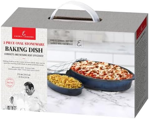 Emeril Lagasse 2-Piece Oval Stoneware Baking Dish Set - Versatile 1 & 2 Qt, for Baking, Perfect Casseroles, Roasts, Cake, Lasagna Pan, Microwave, Oven, Dishwasher, and Freezer Safe, S-803-2S-AZ - Thumbnail 5
