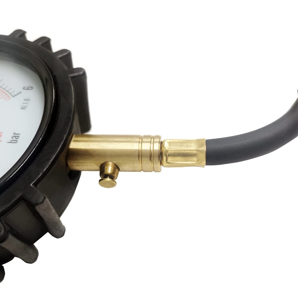 Manomètre 4 pouces cadran de la voiture de pneumatique des pneumatiques avec clip sur les essais de pression de mandrin d'air (Color : Black, Size : 0-87psi(6bar))