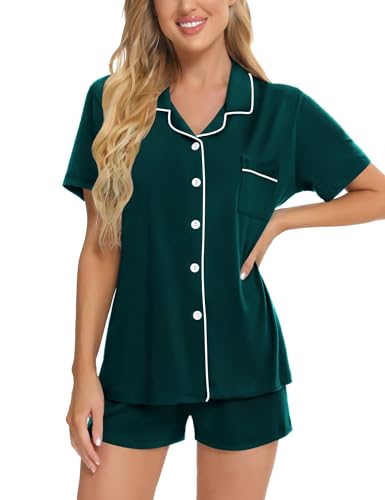 Image of SWOMOG Womens Button Down Pajamas Set Short Sleeve Sleepwear Bride Soft Pj Lounge Sets XS-3XL