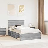 LoogCape Bettrahmen Graues Sonoma 120x200 cm, Massives Kiefernholz, Modernes Design, Stabiler Lattenrost, Langlebig für Schlafzimmer