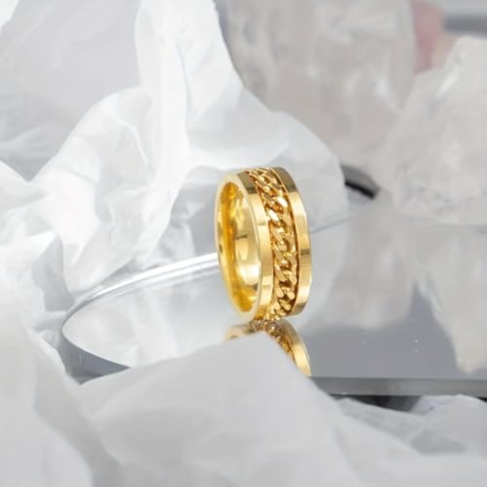 Gold Plated Stainless Steel Chain Spinner Ring, Unisex