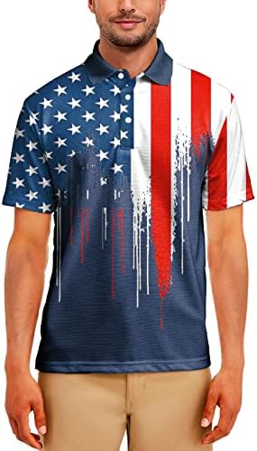 AOBUTE Mens July 4th Button Up Polo Shirt American Flag USA Flag Golf Shirts Short Sleeve Sport Shirts XXL