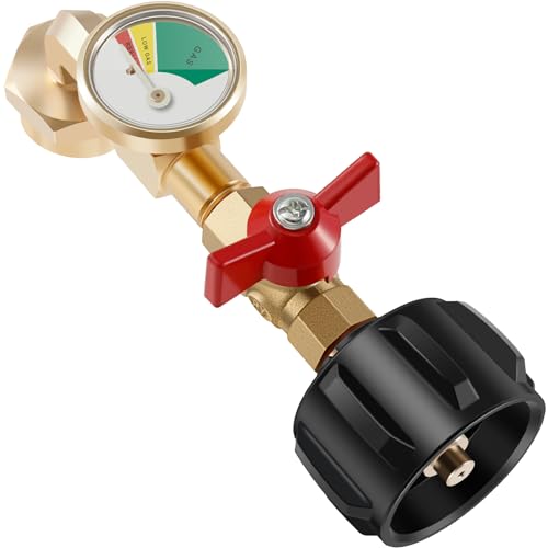SOEWWEKLAX Propane Refill Adapter with Valve and Gauge, Fill 1 lb Bottles from 20 lb Tank,Fits QCC1 / Type1 Propane Tank, Easy to Use, Solid Brass