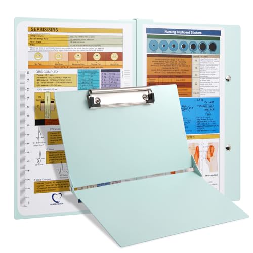 Nursing Clipboard with Nursing and Medical Edition Cheat Sheets Nursing School Essentials - Aluminum Foldable Nurse Clip Boards Essential Accessory for Efficient Patient Care (Mint)