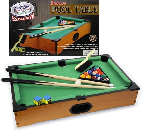 Matty's Toy Stop Deluxe 20' Wooden Table Top Pool Table – Complete Set with 15 Balls, 2 Cues, Chalk, Racking Triangle & Brush – Fun for Ages 6+ – Perfect for Family Game Nights